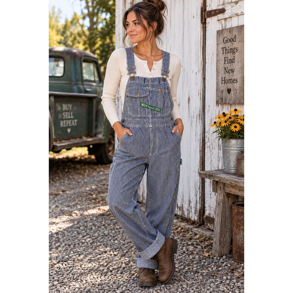 KEY Imperial Men's 30x30 Hickory Stripe Bib Overalls Railroad Workwear